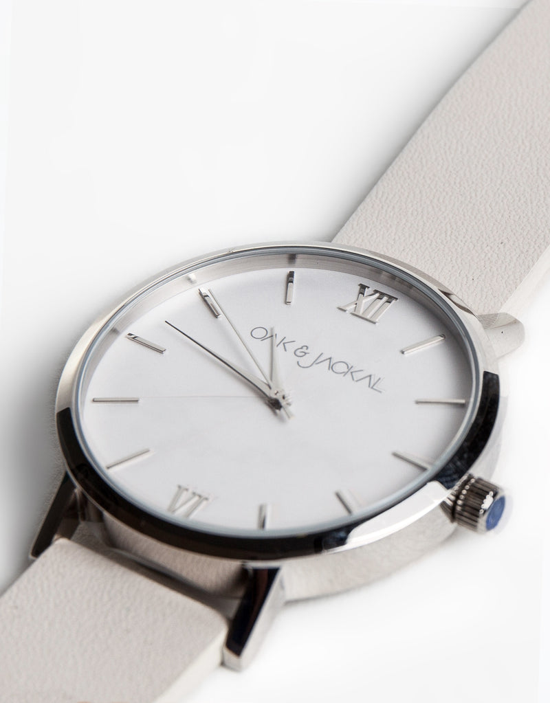 Silver/White Timepiece
